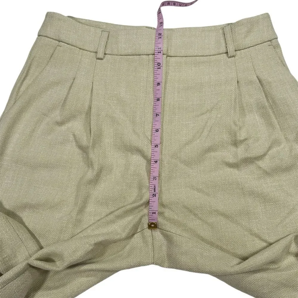 House of Harlow 1969 Textured Pleated Straight Leg Trouser Pants Sz 8 Sage Green